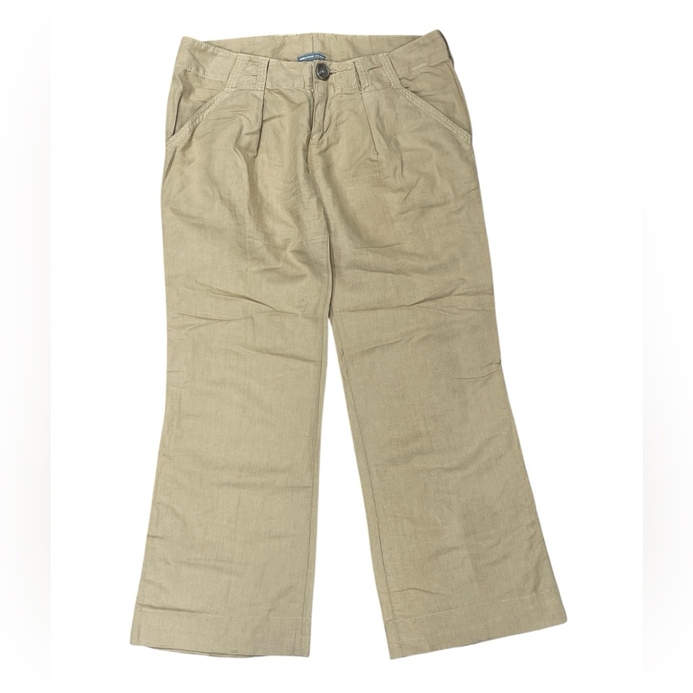 James Perse Linen and Cotton Khaki Wide Leg Pants